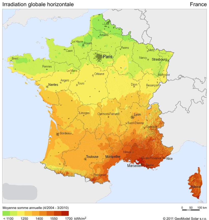 carte irradiation solaire france
